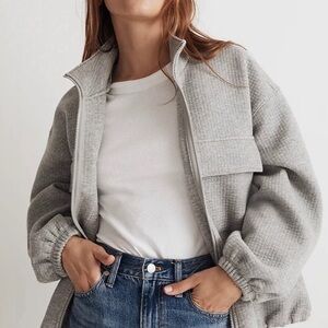 Madewell Light Gray Quilted Zip Bomber Jacket